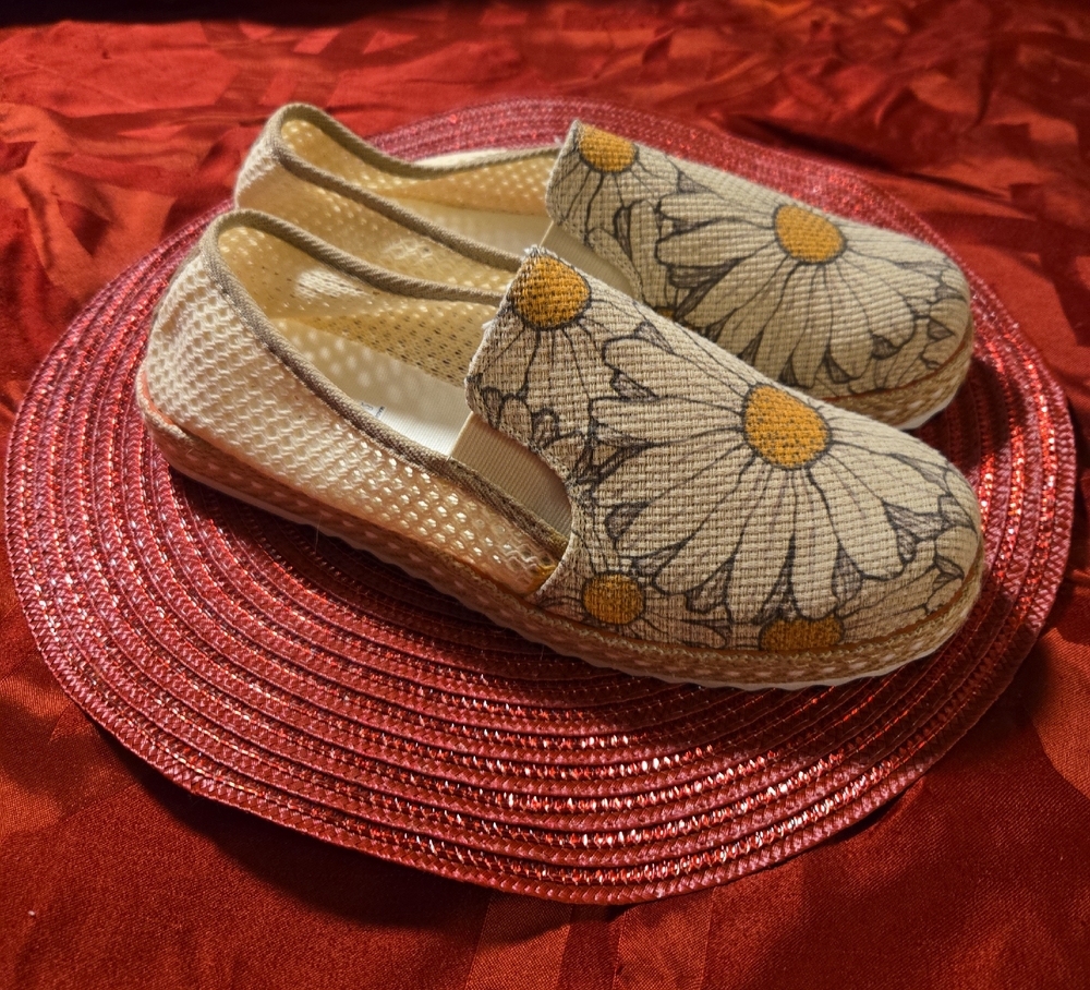 Cream and Yellow Espadrilles with Floral Design
